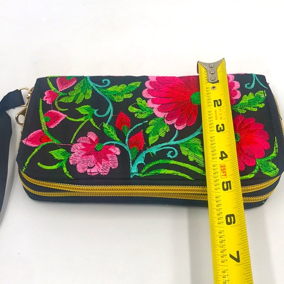 Imported Embroidered Floral Flap Wallet Wristlet - Picture 8 of 10
